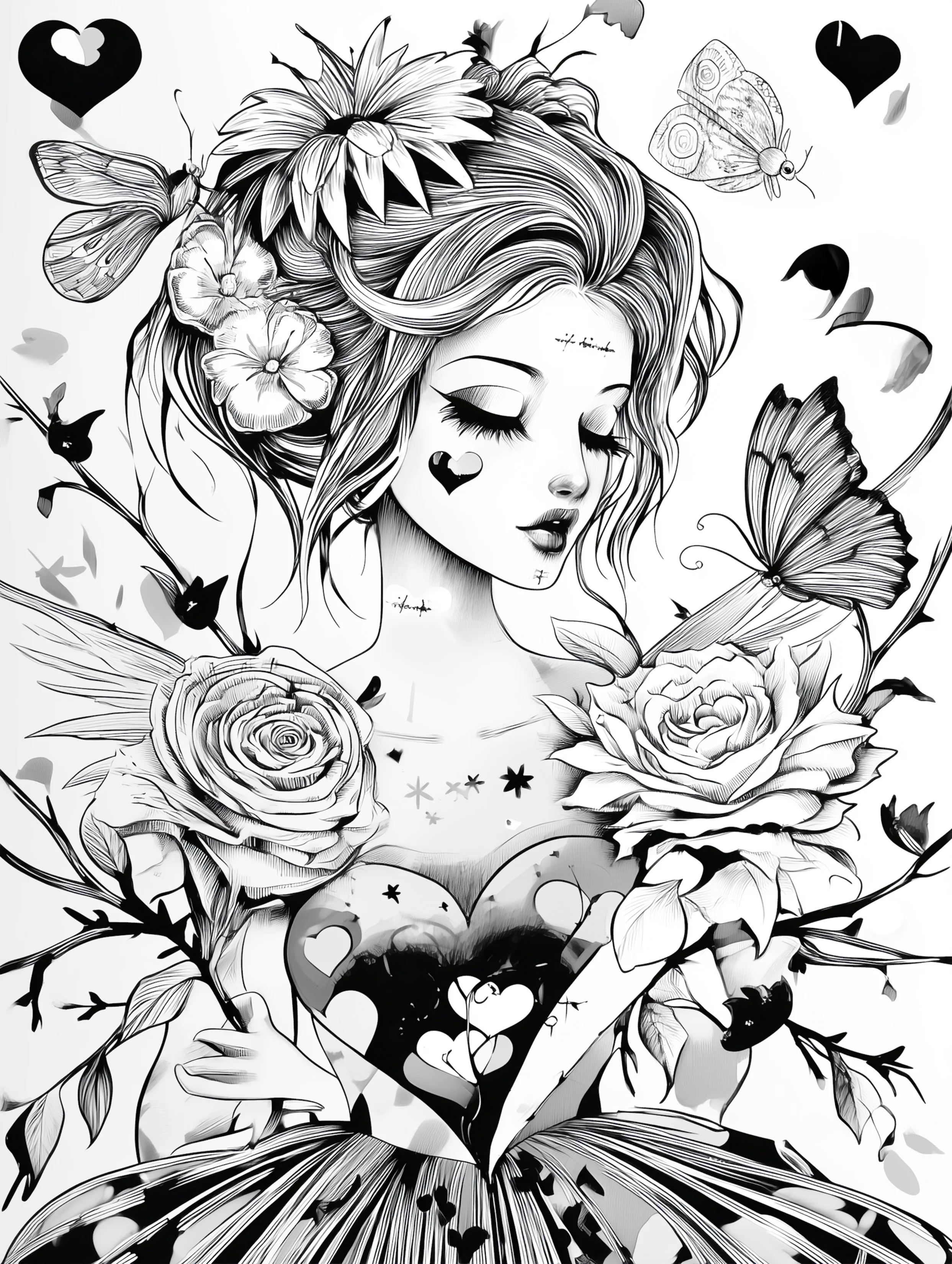 Free printable beautiful fairy coloring page featuring a shoulder butterfly fairy